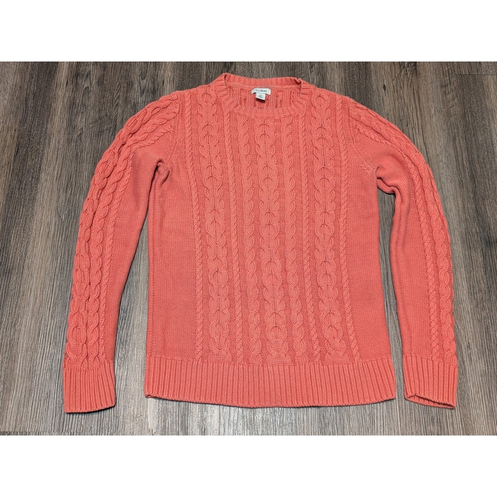 L.L. Bean Cable Knit Sweater Womens XS Salmon‎ Pink Long Sleeve Cotton Blend